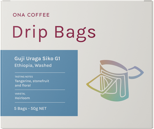 Filter Drip Bag Box - Guji Uraga Siko G1, Ethiopia, Washed - retail box of 5 drip bags