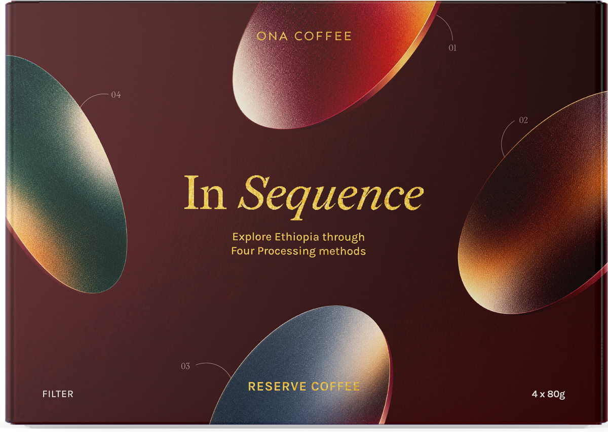 In Sequence limited-edition tasting box — four 80g bags of Ethiopian filter coffee, four processing methods