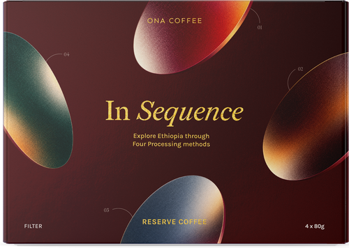 In Sequence limited-edition tasting box — four 80g bags of Ethiopian filter coffee, four processing methods