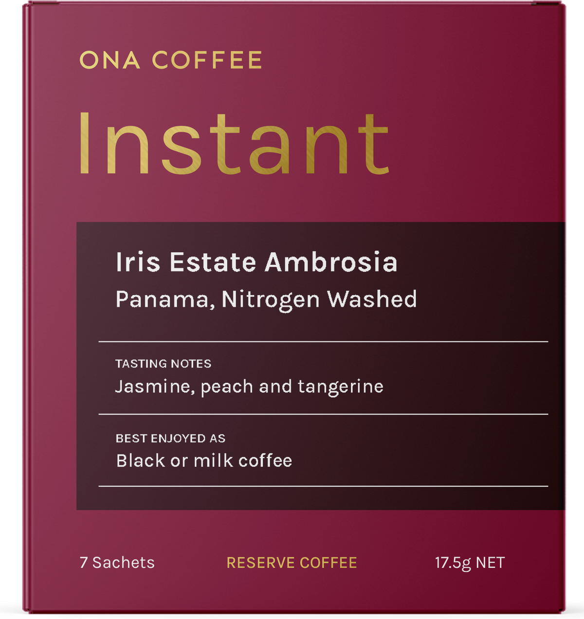 Reserve Instant Coffee - Iris Estate Ambrosia, Panama, Nitrogen Washed - box of 7 sachets